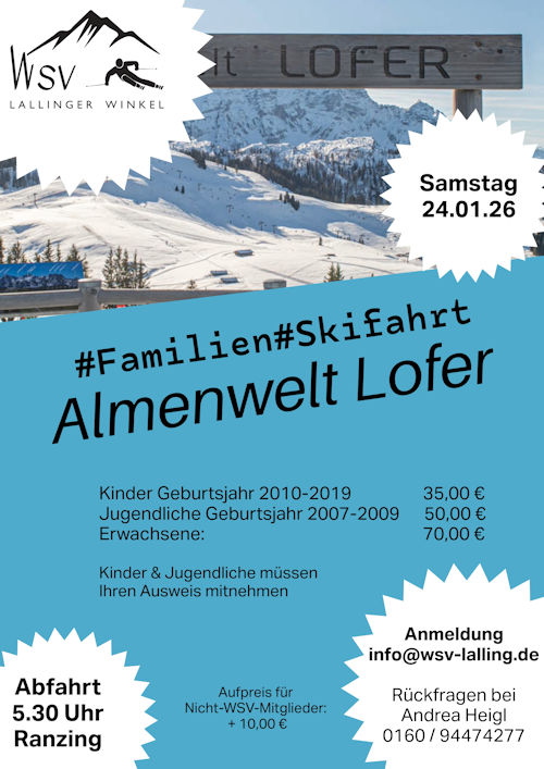 Werbung für die Famileinschifahrt am 24.1.2026