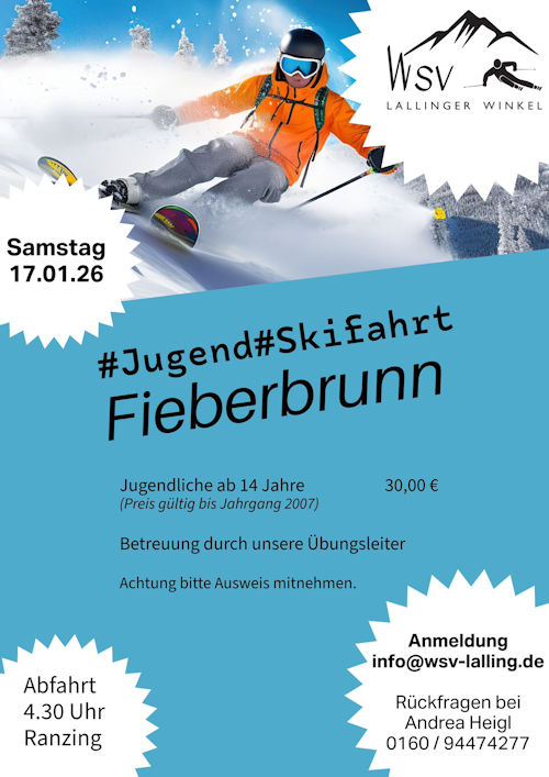Werbung f&uuml;r die Jugendschifahrt am 17.1.2026