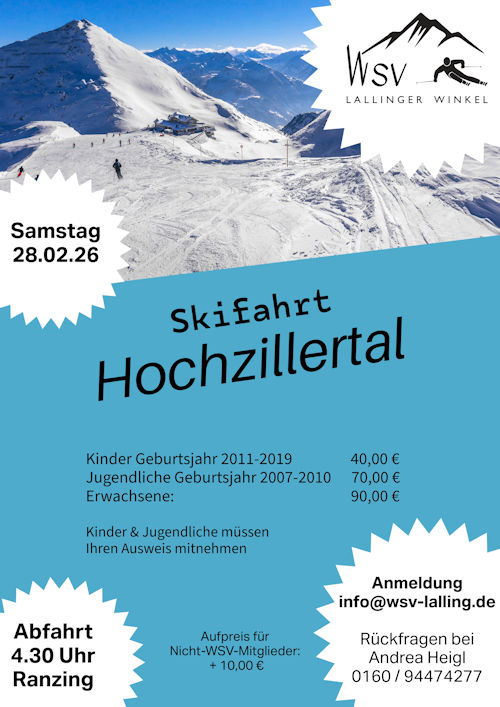 Werbung für die Schifahrt ins Zillertal am 28.2.2026